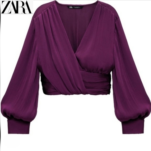🇪🇦 Zara Purple Knotted Surplice Chiffon Blouse - Picture 1 of 16